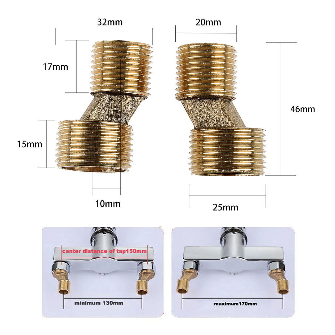 Z shape x 2Pcs Adjustable Kitchen Bathroom Shower Faucet Adapter Brass&Stainless Steel Wall Mounted Replacement Angle Valve S-unions Parts
