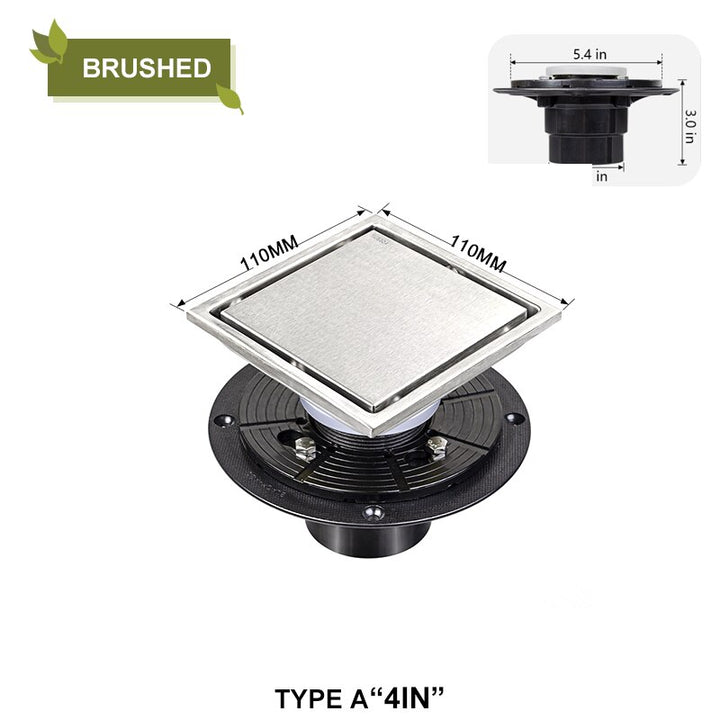 Square shower drain stainless steel with PVC or ABS adapter set