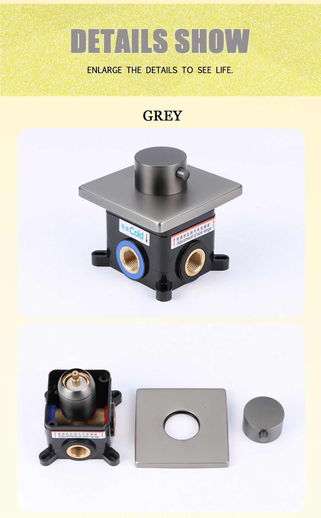 Hot and Cold Mixing Valve Body Faucet Single Handle Bathroom Concealed Shower Mixing Valve and Trim Kit Round Square