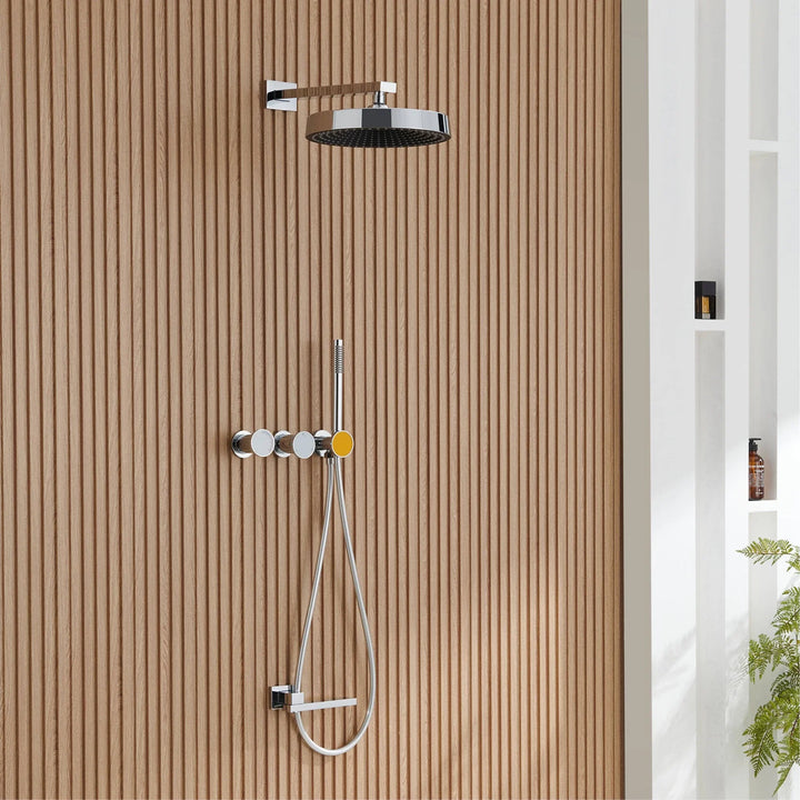 Lisboa II-Brass Shower System Simple Design Wall Mounted 2 Handle Hot & Cold Water 3 Function Bathroom Faucet