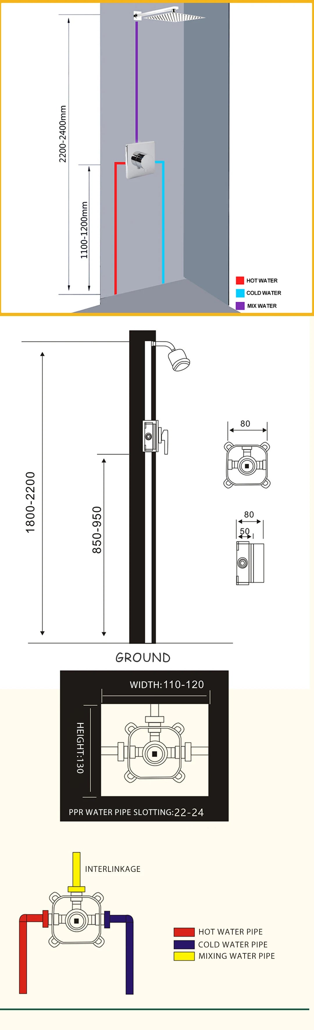 Hot and Cold Mixing Valve Body Faucet Single Handle Bathroom Concealed Shower Mixing Valve and Trim Kit Round Square