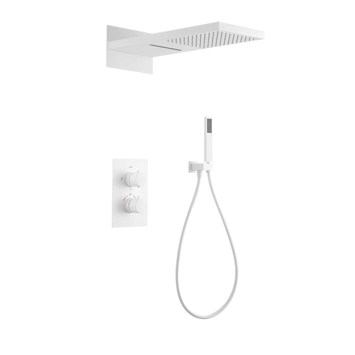 White Matte Full Brass Thermostatic Concealed Wall Mounted Shower Set with Rainfall Showerhead for Bathroom