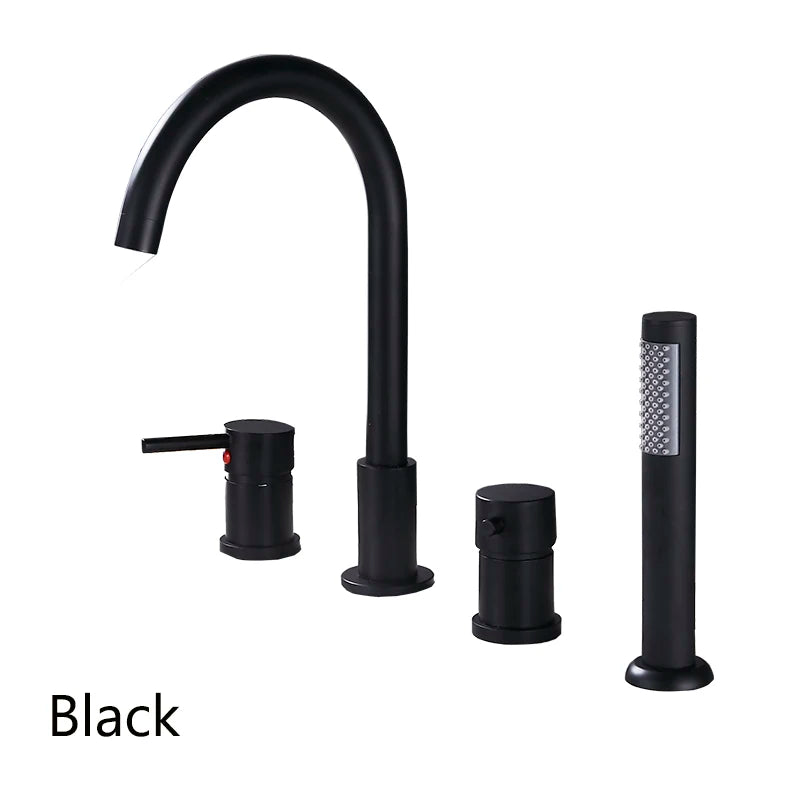Romano- Deck Mounted 4 holes Roman Bathtub Faucet Set with Handheld Shower Tub Faucet Hot and Cold Water Mixer