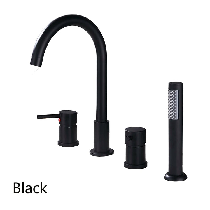 Romano- Deck Mounted 4 holes Roman Bathtub Faucet Set with Handheld Shower Tub Faucet Hot and Cold Water Mixer