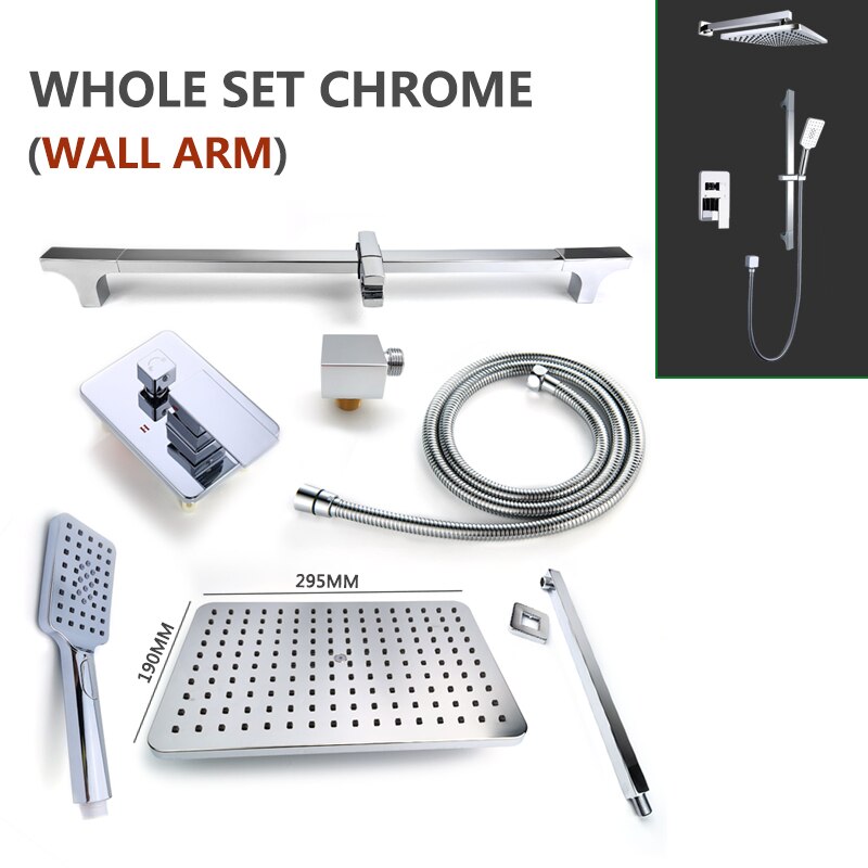 Chrome-CUPC-Modern rectangular 12x12"  rain head with  2 way function diverter completed shower kit