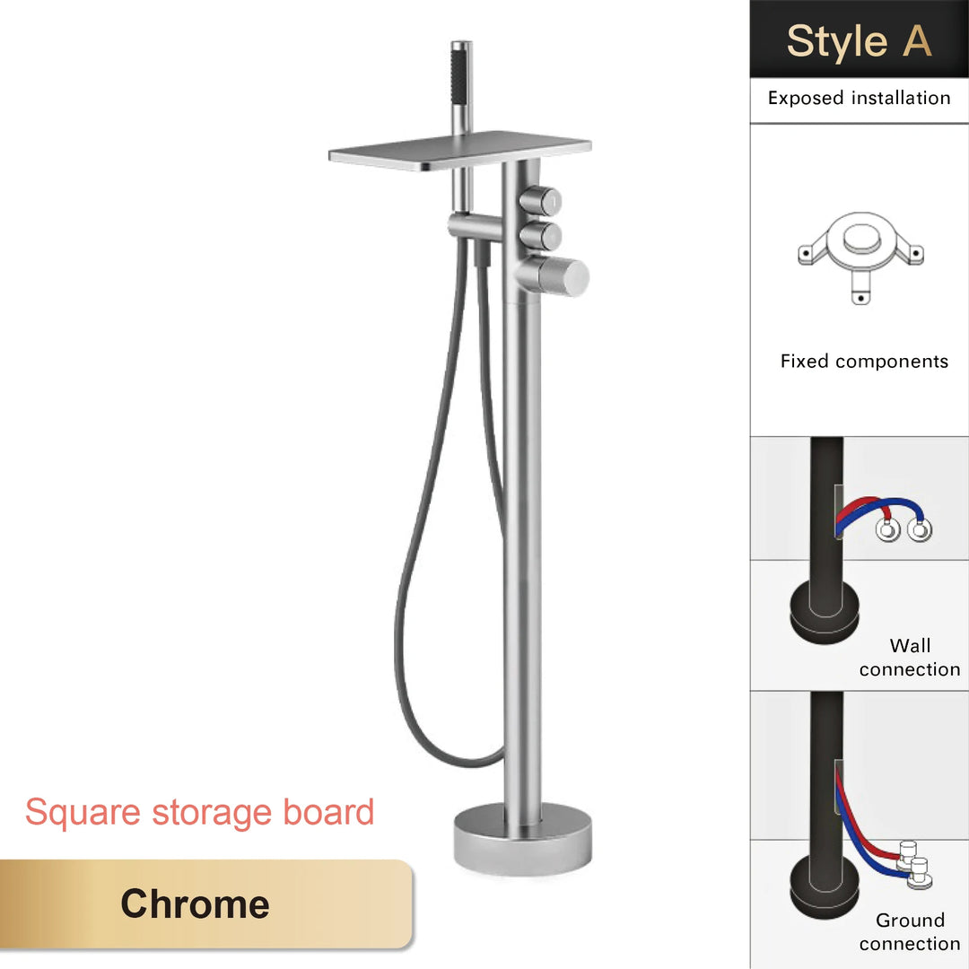 Andromeda-Gunmetal Bathtub Faucet 2 Function Hot Cold Mixer Tap Floor Mount Bathroom Tub Shower Modern Home Bath Tap