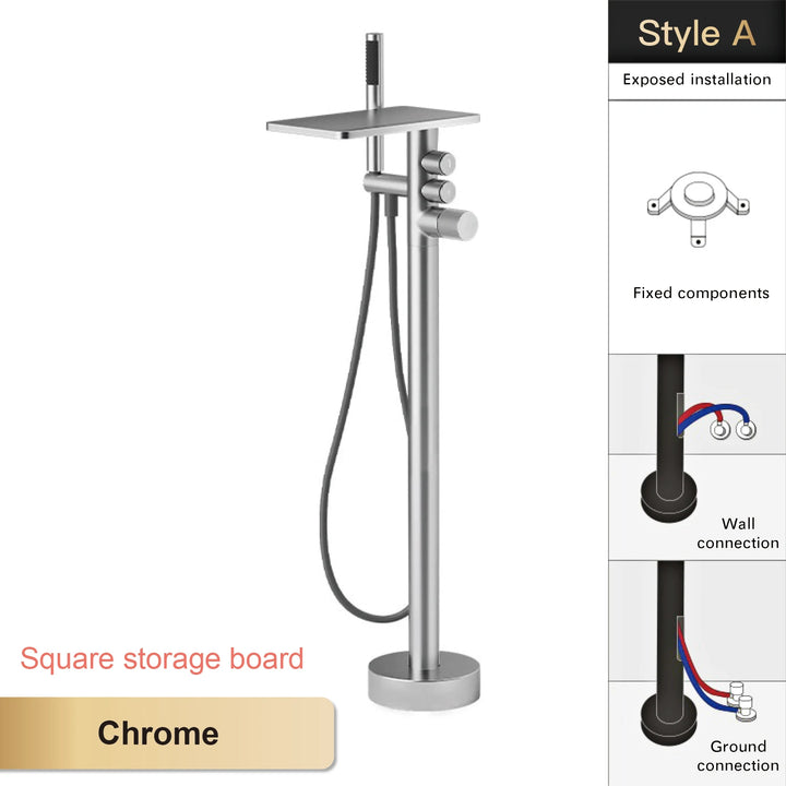 Andromeda-Gunmetal Bathtub Faucet 2 Function Hot Cold Mixer Tap Floor Mount Bathroom Tub Shower Modern Home Bath Tap
