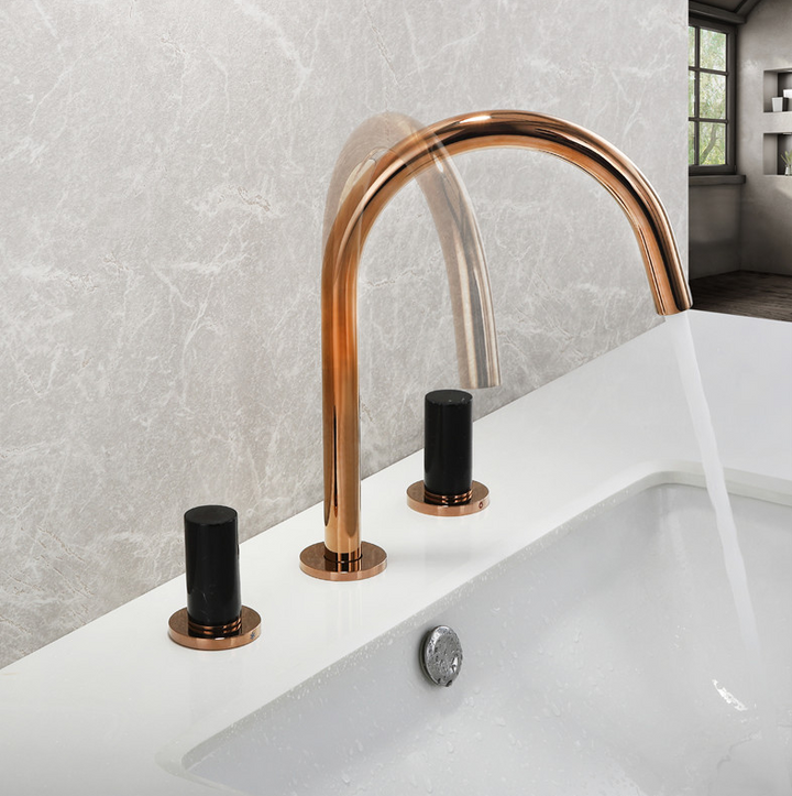 Valencia- Brushed Rose Gold/ Black matte handles  8" Inch wide spread bathrom faucet