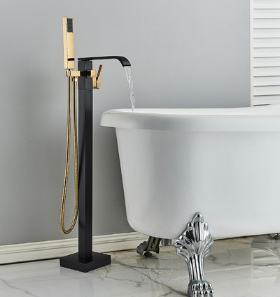 Zurich-Black with gold polished two tone freestanding bathtub filler faucet