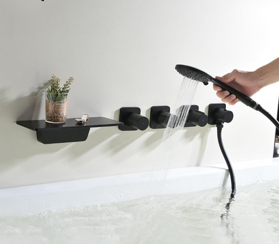 Black wall mounted bathtub filler faucet set