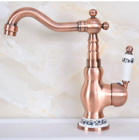 Victorian Copper Satin with porcelain handle single hole bathroom faucet