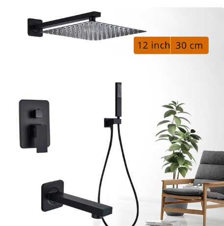 CSA certified-Black square 12 inches rain head 3 way function diverter tub and hand spray shower kit