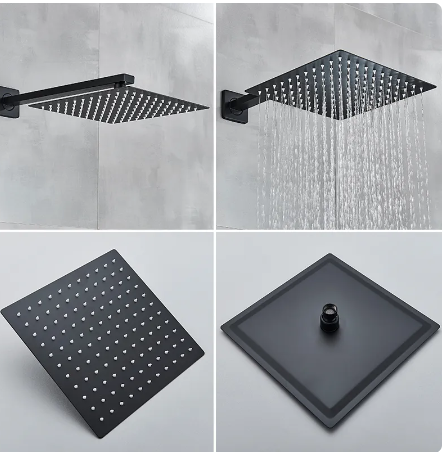 CSA certified-Black square 12 inches rain head 3 way function diverter tub and hand spray shower kit