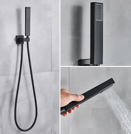 CSA certified-Black square 12 inches rain head 3 way function diverter tub and hand spray shower kit