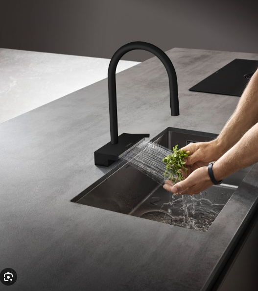 Munich-Grey gun waterfall kitchen LED display faucet with dual pull out sprayer