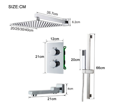 Chrome square 2 way function diverter thermostatic shower kit