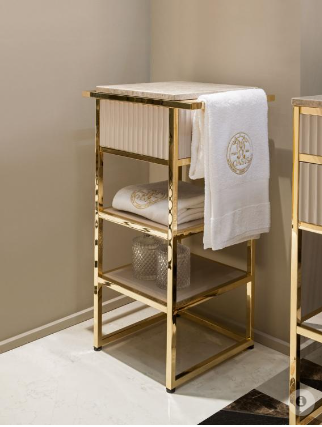 Dolce-Grey Vanity Cabinet With Gold Color Stainless Steel And Gold Color Side Cabinet 60" inches