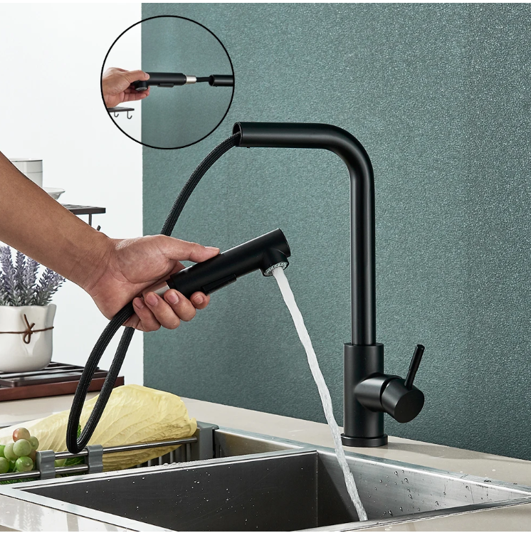 Black pull out kitchen bar faucet