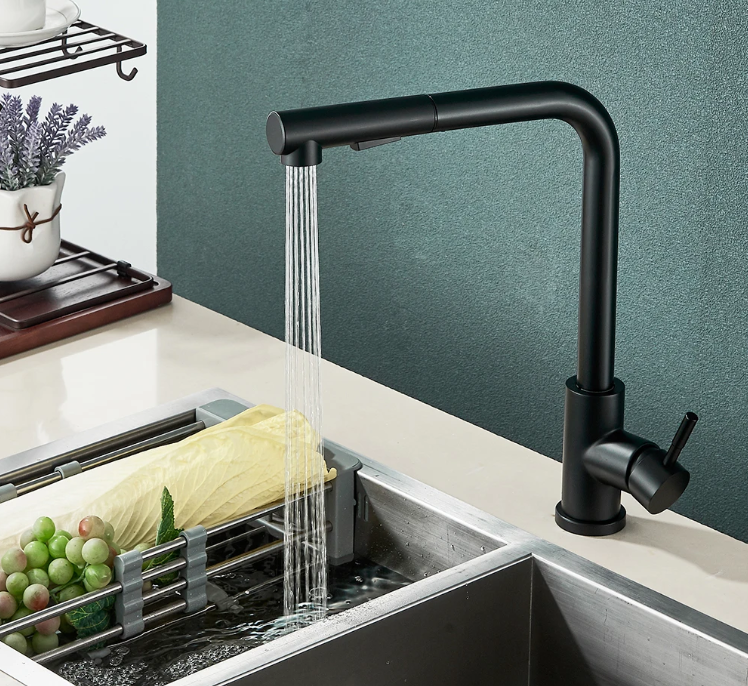 Black pull out kitchen bar faucet