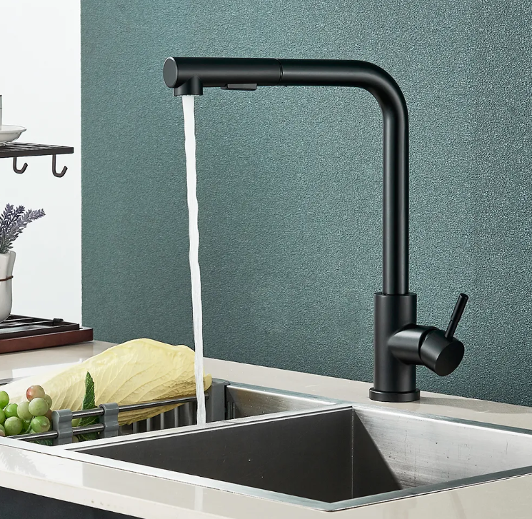 Black pull out kitchen bar faucet