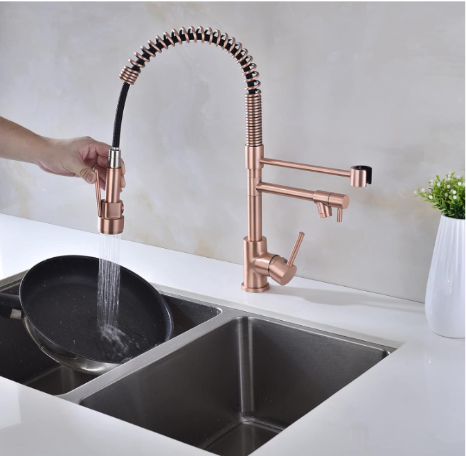 Copper industrial pot filler and pull spring kitchen faucet