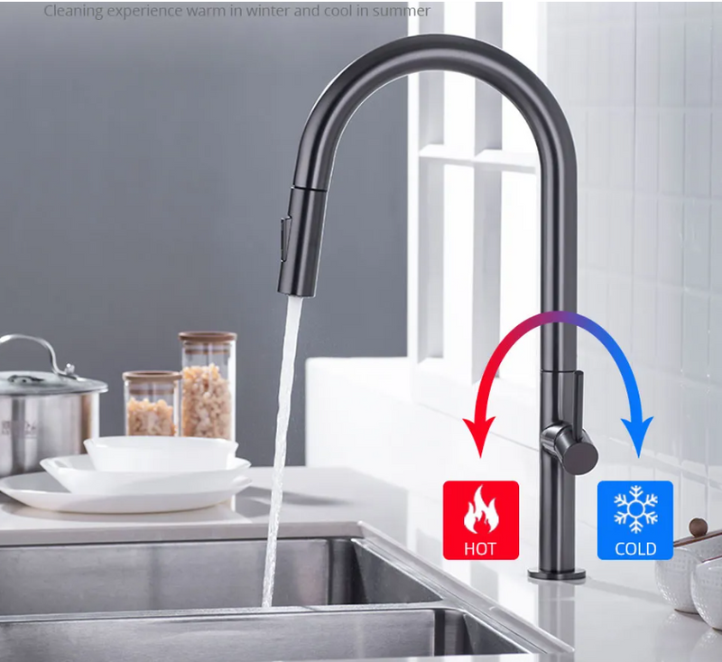 SEIKO- Tall Grey Gun pull out dual spray kitchen faucet