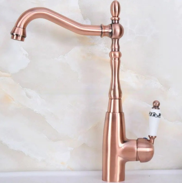 Copper Victorian kitchen faucet with porcelain handle