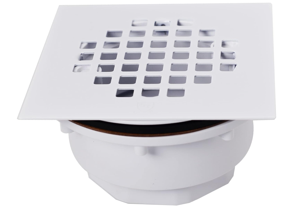 White matte square shower drain 4" x 4" inches