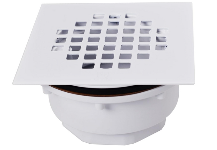 White matte square shower drain 4" x 4" inches