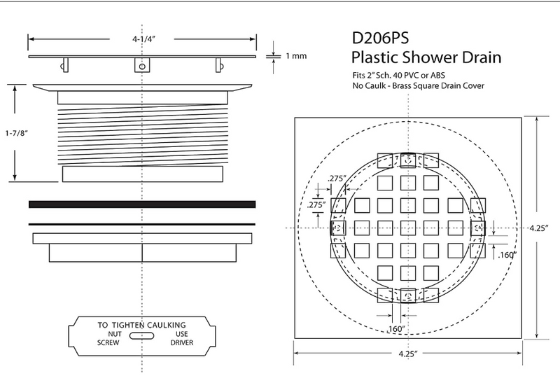 White matte square shower drain 4" x 4" inches