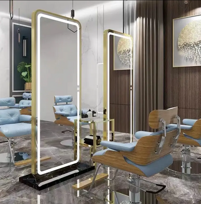 Studio hair salon / Gym Brushed Gold LED floor mounted Mirror 24" x 72"