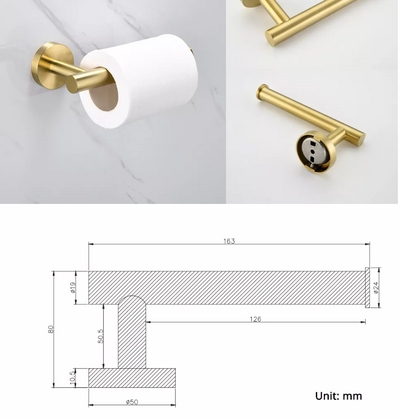 Brushed Gold Stainless Steel Round Wall Mounted Hand Towel Bar-Paper Holder Robe Towel Hooks Bathroom Accessories Kit