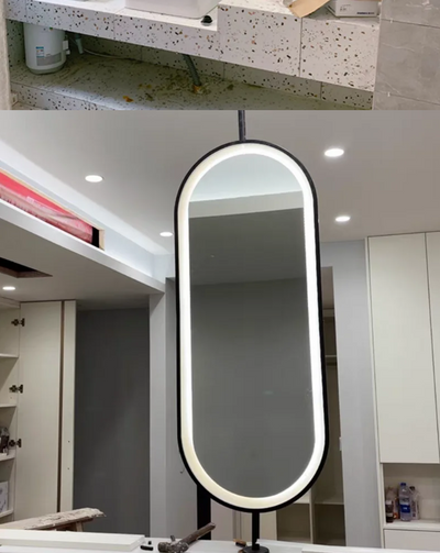 Black Pendant ceiling customized Hanging Oval Mirror Bathroom LED Sensor Full Length Mirror