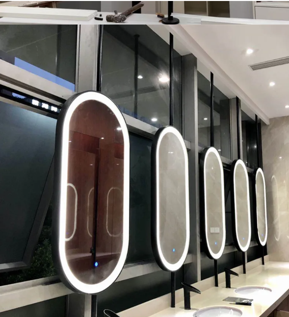 Custom-Black-1 Side Ceiling Mounted Oval Mirror Bathroom LED Sensor Full Length Mirror