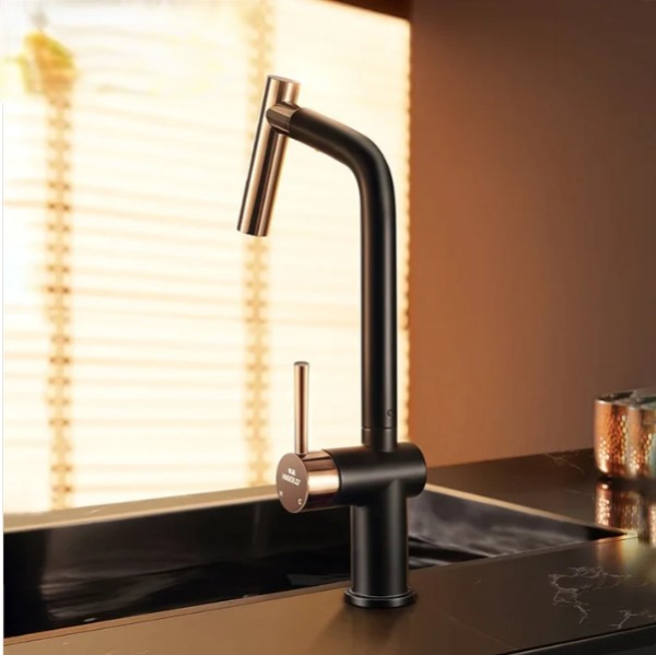Black with rose gold -New 2024 Nordic design dual pull spray kitchen faucet