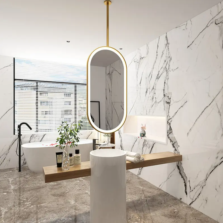 Gold Metal Sparkle -ceiling Mount Bathroom LED Mirror
