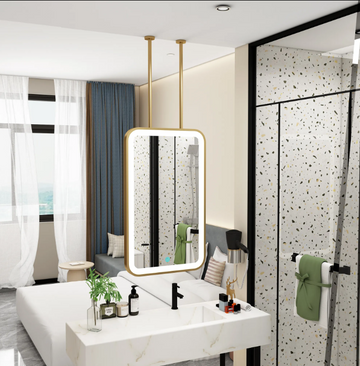 Custom-Brushed Gold-Rectangular LED pendant LED light celling mounted bathroom mirror