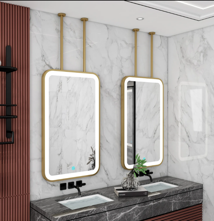 Custom-Brushed Gold-Rectangular LED pendant LED light celling mounted bathroom mirror