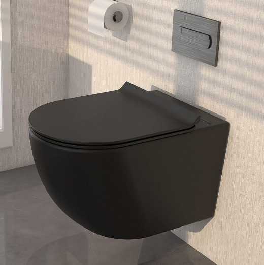 Black wall hung toilet bowl with cistern dual flush tank 2x4 and Cistern button soft close seat KIT