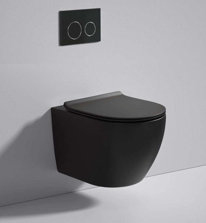 Black wall hung toilet bowl with cistern dual flush tank 2x4 and Cistern button soft close seat KIT
