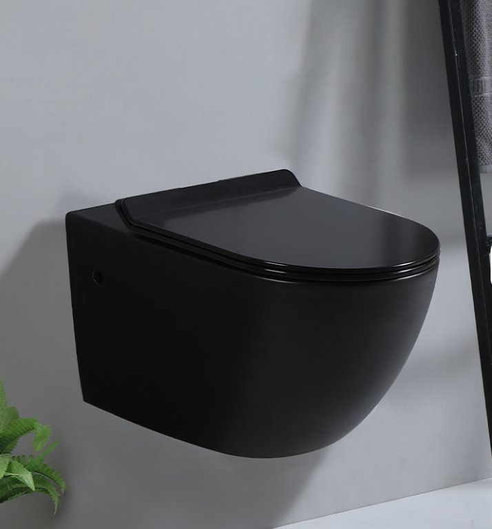 Black wall hung toilet bowl with cistern dual flush tank 2x4 and Cistern button soft close seat KIT