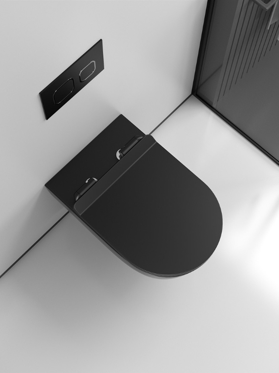 Black wall hung toilet bowl with cistern dual flush tank 2x4 and Cistern button soft close seat KIT