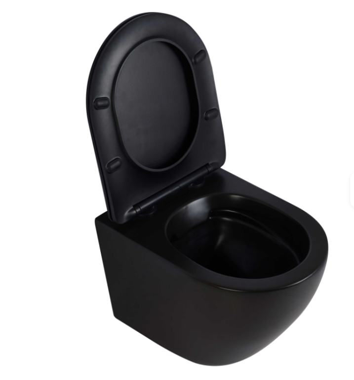 Black wall hung toilet bowl with cistern dual flush tank 2x4 and Cistern button soft close seat KIT