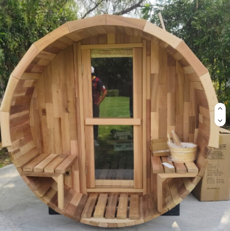 Canadian Cedar Barrel Steam Sauna, 4-6 Person Outdoor 70"x70"x98"