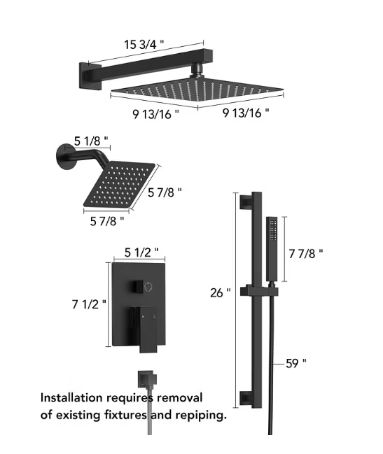 Yukon-Dual Shower 2 Head Rainfall 3 Way Function Showr System
