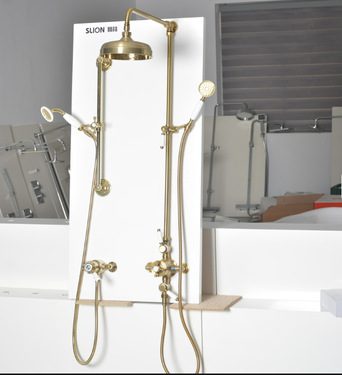 Charles II- Victorian Antique Brass Exposed therostatic 2 way shower system