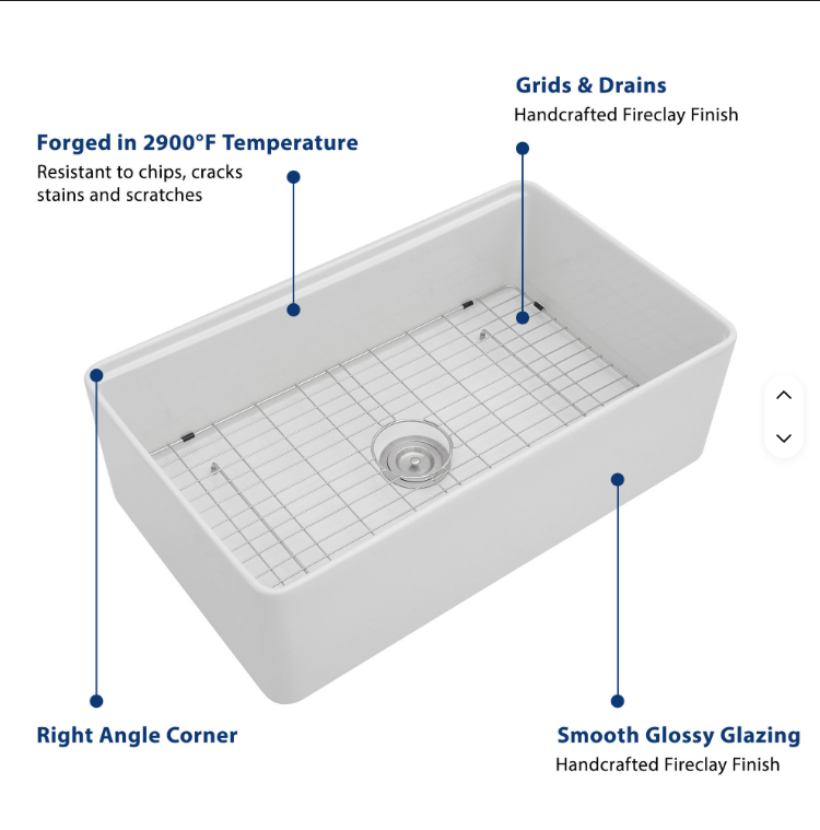 Sarlai 33 Single White Kitchen Sink Ledge Workstation Apron Front Ceramic Porcelain White Farmhouse Sink