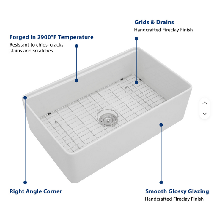 Sarlai 33 Single White Kitchen Sink Ledge Workstation Apron Front Ceramic Porcelain White Farmhouse Sink