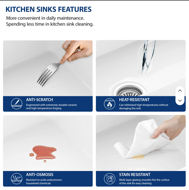 Sarlai 33 Single White Kitchen Sink Ledge Workstation Apron Front Ceramic Porcelain White Farmhouse Sink