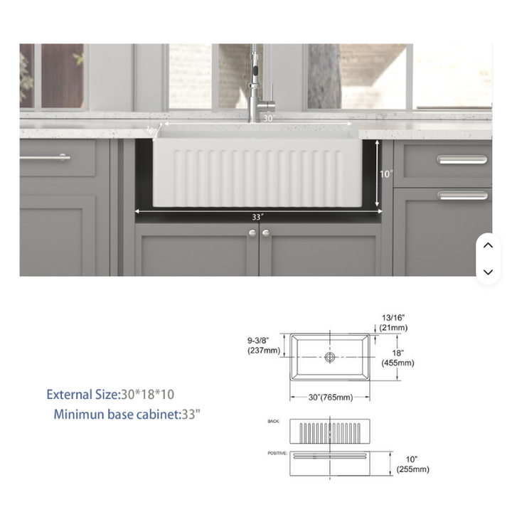 30inch Single Bowl Farmhouse Sink With Apron Front Porcelain Ceramic Kitchen Sinks Includes Accessories